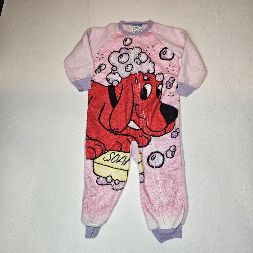 Vintage Clifford The Big Red Dog Fleece Romper One Piece  2T Pink Scholastic